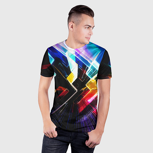 Мужская спорт-футболка Неоновая молния Абстракция Neon Lightning Abstract / 3D-принт – фото 3