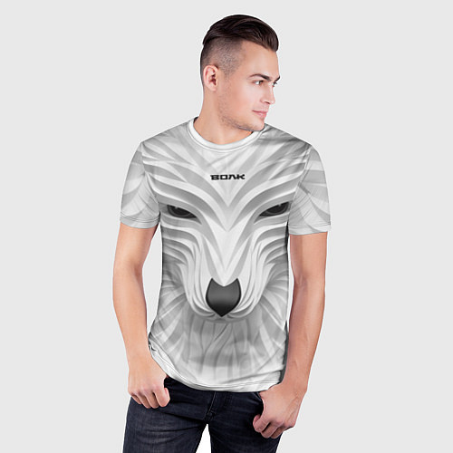 Мужская спорт-футболка Волк белый - с надписью / 3D-принт – фото 3