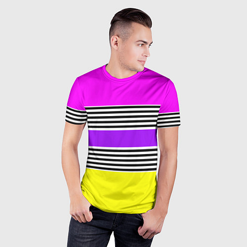 Мужская спорт-футболка Яркие неоновые полосы в сочетании с черно-белыми п / 3D-принт – фото 3