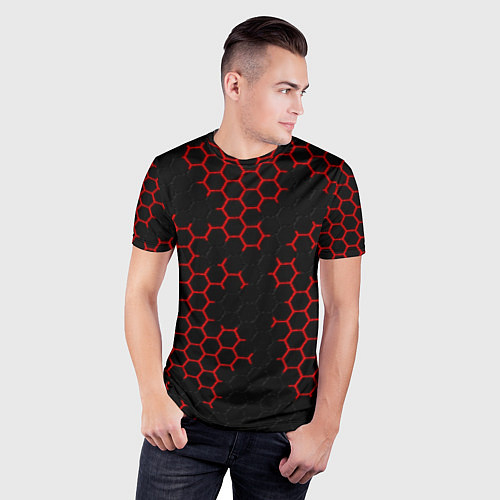 Мужская спорт-футболка НАНОКОСТЮМ Black and Red Hexagon Гексагоны / 3D-принт – фото 3