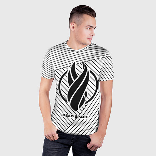 Мужская спорт-футболка Символ Dead Space на светлом фоне с полосами / 3D-принт – фото 3