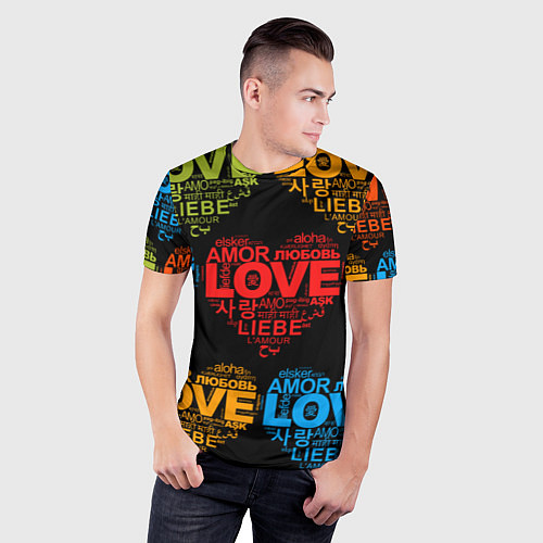 Мужская спорт-футболка Love, Amor, Любовь - Неон версия / 3D-принт – фото 3