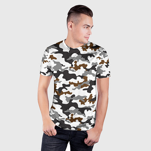 Мужская спорт-футболка Камуфляж Чёрно-Белый Camouflage Black-White / 3D-принт – фото 3