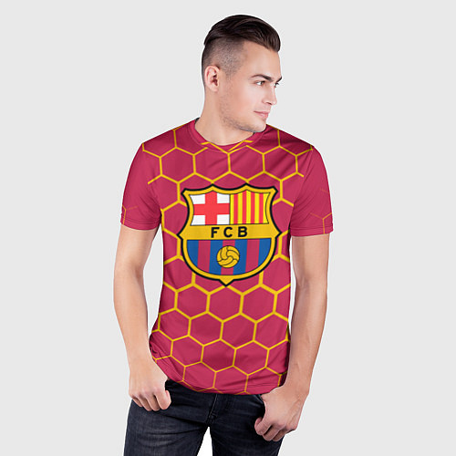 Мужская спорт-футболка FC BARCELONA соты / 3D-принт – фото 3