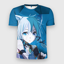 Футболка спортивная мужская Catgirl с синими ушками, цвет: 3D-принт