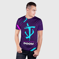 Футболка спортивная мужская Символ Doom в неоновых цветах на темном фоне, цвет: 3D-принт — фото 2