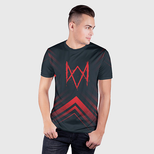 Мужская спорт-футболка Красный Символ Watch Dogs на темном фоне со стрелк / 3D-принт – фото 3