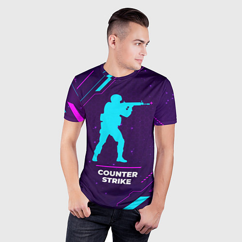Мужская спорт-футболка Символ Counter Strike в неоновых цветах на темном / 3D-принт – фото 3