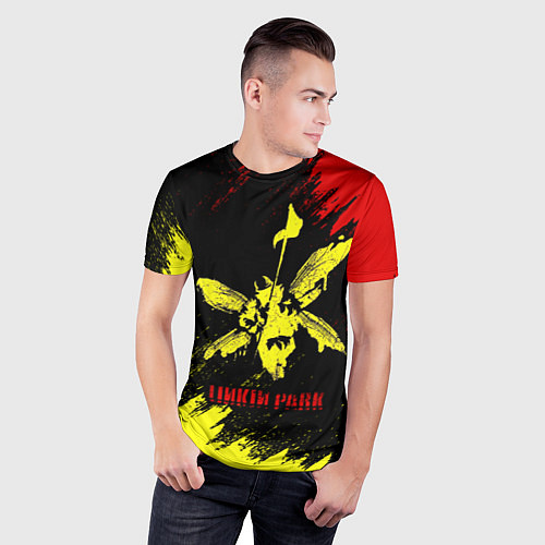 Мужская спорт-футболка Linkin Park желто-красный / 3D-принт – фото 3