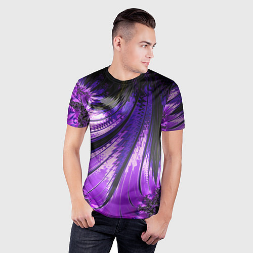 Мужская спорт-футболка Неоновый фрактал черный с фиолетовым Абстракция / 3D-принт – фото 3