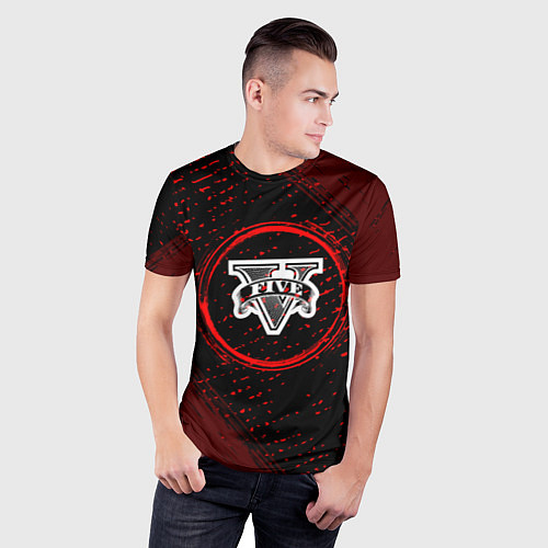 Мужская спорт-футболка Символ GTA и краска вокруг на темном фоне / 3D-принт – фото 3