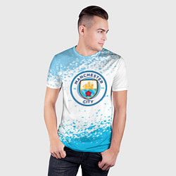 Футболка спортивная мужская Manchester голубые брызги на белом фоне, цвет: 3D-принт — фото 2