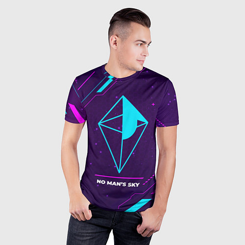 Мужская спорт-футболка Символ No Mans Sky в неоновых цветах на темном фон / 3D-принт – фото 3