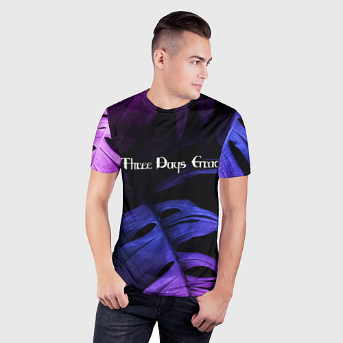 Мужская спорт-футболка Three Days Grace Neon Monstera / 3D-принт – фото 3