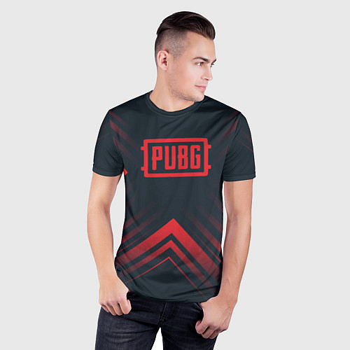 Мужская спорт-футболка Красный Символ PUBG на темном фоне со стрелками / 3D-принт – фото 3