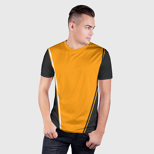 Мужская спорт-футболка Mens Style Чёрное с оранжевым - вариант без надпис / 3D-принт – фото 3