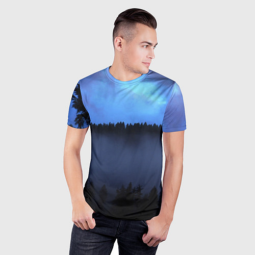 Мужская спорт-футболка Неоновое небо над лесом / 3D-принт – фото 3
