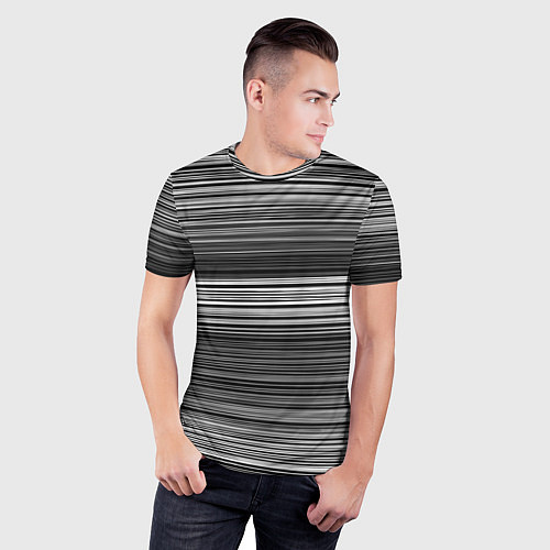Мужская спорт-футболка Black and white thin stripes Тонкие полосы / 3D-принт – фото 3