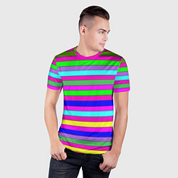 Футболка спортивная мужская Multicolored neon bright stripes, цвет: 3D-принт — фото 2