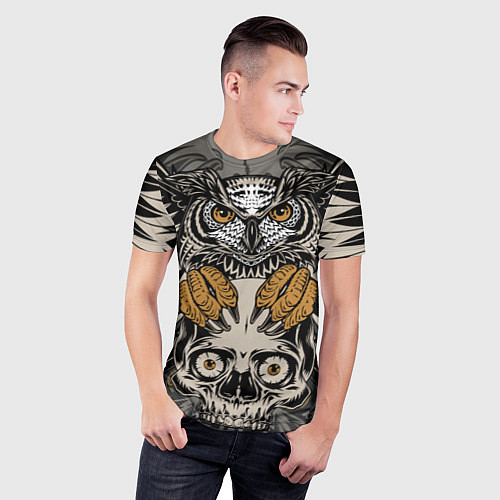 Мужская спорт-футболка Сова с черепом Owl with Skull / 3D-принт – фото 3