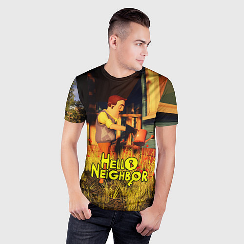 Мужская спорт-футболка Hello Neighbor Привет сосед Сосед поливает / 3D-принт – фото 3