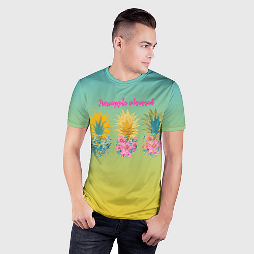 Мужская спорт-футболка Сочные разноцветные ананасы / 3D-принт – фото 3