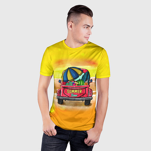Мужская спорт-футболка Summer time Пикап с арбузами / 3D-принт – фото 3