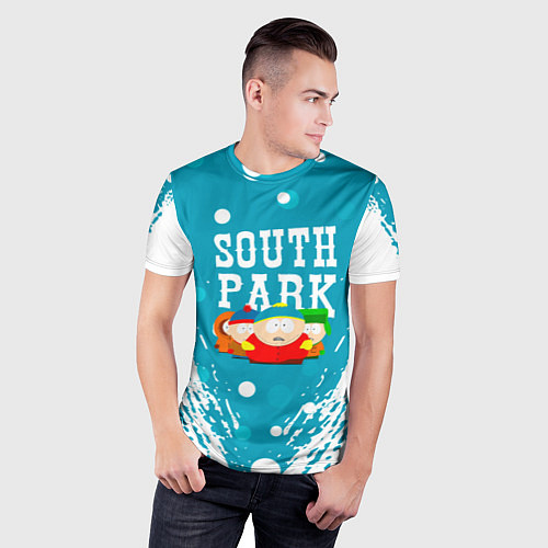 Мужская спорт-футболка Южный Парк - на голубом фоне / 3D-принт – фото 3