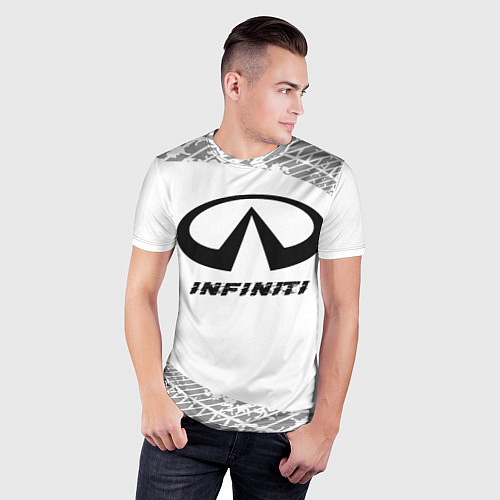Мужская спорт-футболка Infiniti Speed на светлом фоне со следами шин / 3D-принт – фото 3