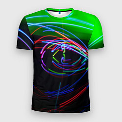 Мужская спорт-футболка Неоновые абстрактные волнообразные огни - Зелёный