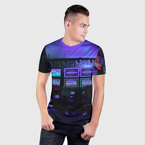 Мужская спорт-футболка Неоновые игровые автоматы - Фиолетoвый / 3D-принт – фото 3