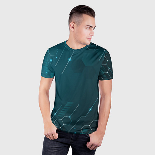 Мужская спорт-футболка Голубой цифровой фон / 3D-принт – фото 3