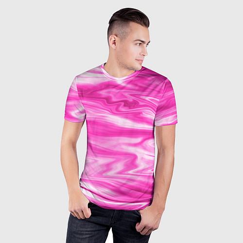 Мужская спорт-футболка Розовая мраморная текстура / 3D-принт – фото 3