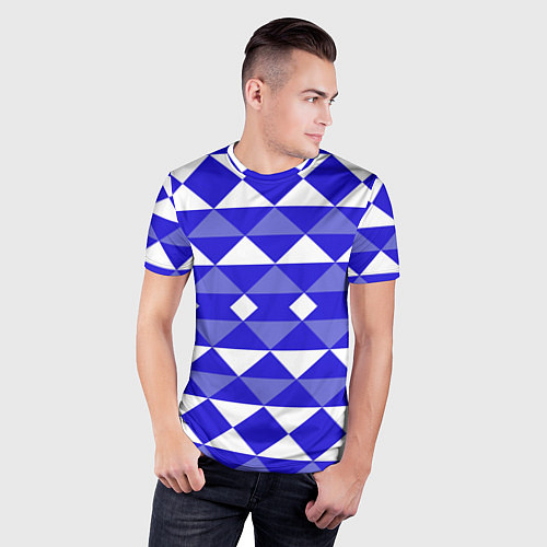Мужская спорт-футболка Бело-синий геометрический узор / 3D-принт – фото 3