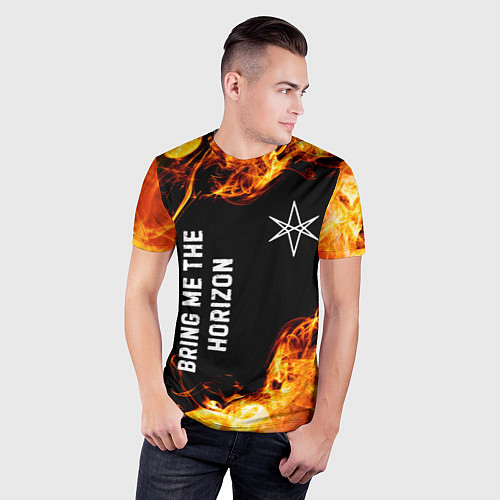Мужская спорт-футболка Bring Me the Horizon и пылающий огонь / 3D-принт – фото 3