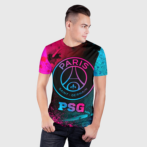 Мужская спорт-футболка PSG - neon gradient / 3D-принт – фото 3