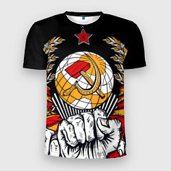 Мужская спорт-футболка Герб СССР на черном фоне