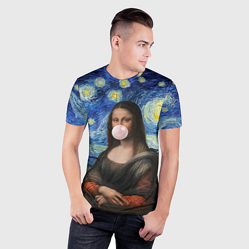 Мужская спорт-футболка Мона Лиза Приколы - Звездная ночь / 3D-принт – фото 3