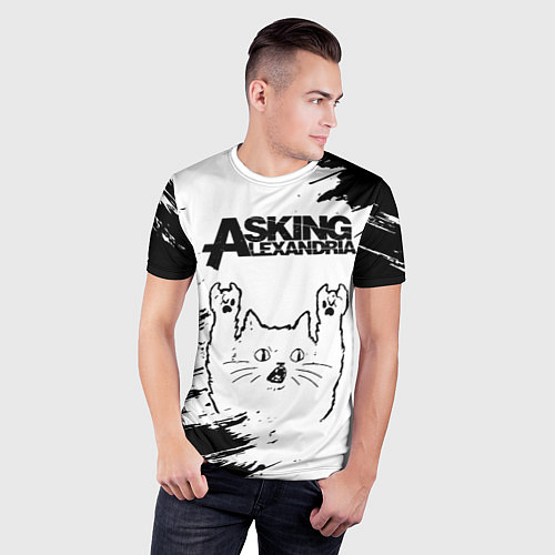 Мужская спорт-футболка Asking Alexandria рок кот на светлом фоне / 3D-принт – фото 3