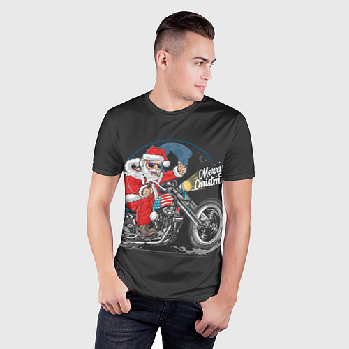 Мужская спорт-футболка Santa on a bike / 3D-принт – фото 3