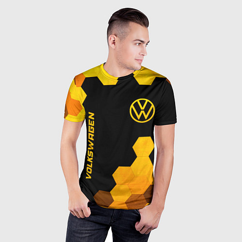 Мужская спорт-футболка Volkswagen - gold gradient: символ и надпись верти / 3D-принт – фото 3