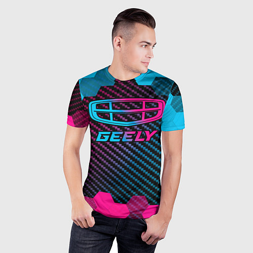 Мужская спорт-футболка Geely - neon gradient / 3D-принт – фото 3