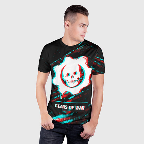 Мужская спорт-футболка Gears of War в стиле glitch и баги графики на темн / 3D-принт – фото 3