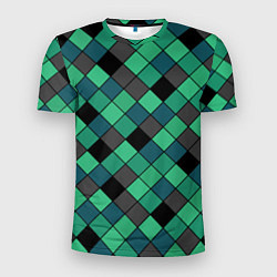 Мужская спорт-футболка Зеленый клетчатый узор Изумрудный