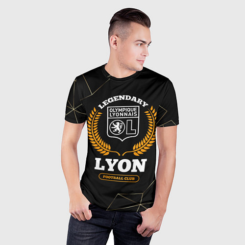 Мужская спорт-футболка Лого Lyon и надпись legendary football club на тем / 3D-принт – фото 3