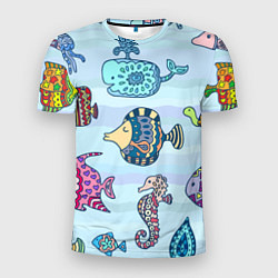 Мужская спорт-футболка Кит, черепаха, акула и другие обитатели океана