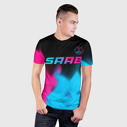 Футболка спортивная мужская Saab - neon gradient: символ сверху, цвет: 3D-принт — фото 2