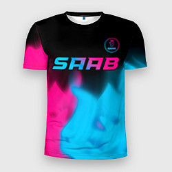 Футболка спортивная мужская Saab - neon gradient: символ сверху, цвет: 3D-принт