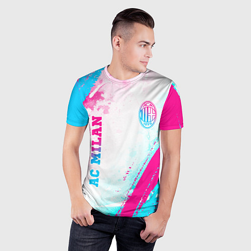 Мужская спорт-футболка AC Milan neon gradient style: символ и надпись вер / 3D-принт – фото 3