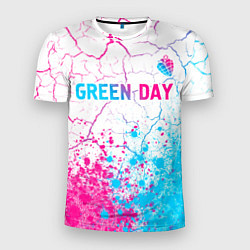 Футболка спортивная мужская Green Day neon gradient style: символ сверху, цвет: 3D-принт